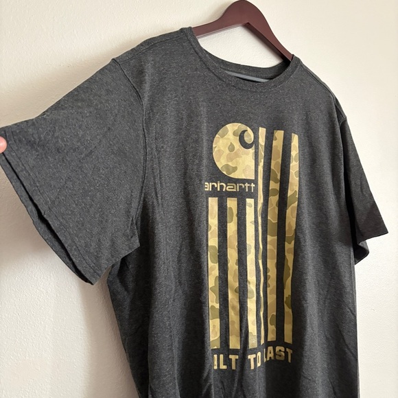 Carhartt T Shirt Mens 2XL Gray Short Sleeve Relaxed Fit Built to Last USA Flag - Picture 2 of 8